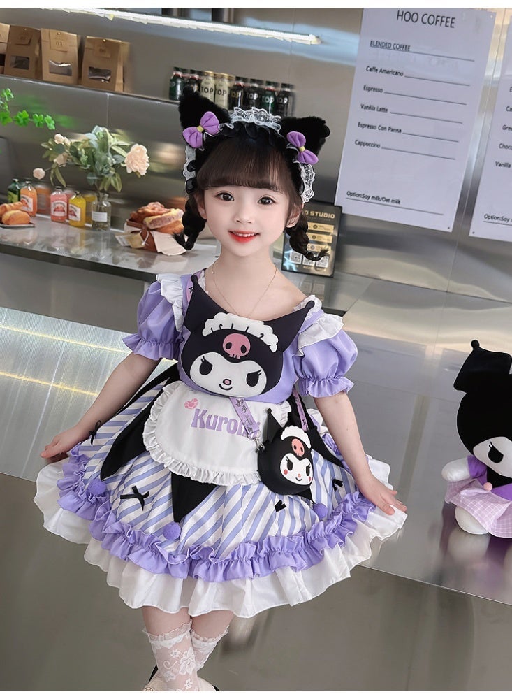 Sanrio 4 Piece Set Sanrio Kuromi Costume Dress Anime Cartoon Cute Girls Short Princess Dresses Cosplay Halloween Costume Summer Party Baby Clothes Gift For Girls - Image 3